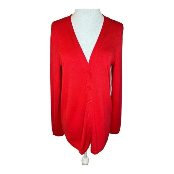 Talbots Women's XS Red‎ V-Neck Cardigan Sweater Long Sleeve Button-Up - Picture 1 of 7